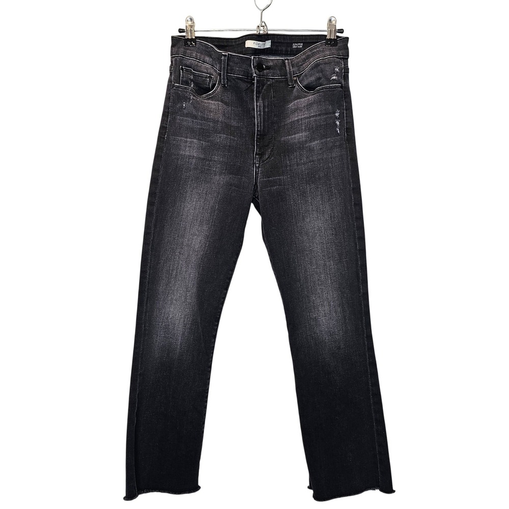 Fidelity Black Washed Crop Flare‎ Jeans Size 28 Raw Hem Distressed Edgy Neutral - Picture 2 of 13